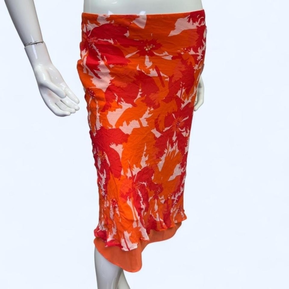 Y2K Silk Tropical Floral Midi Skirt